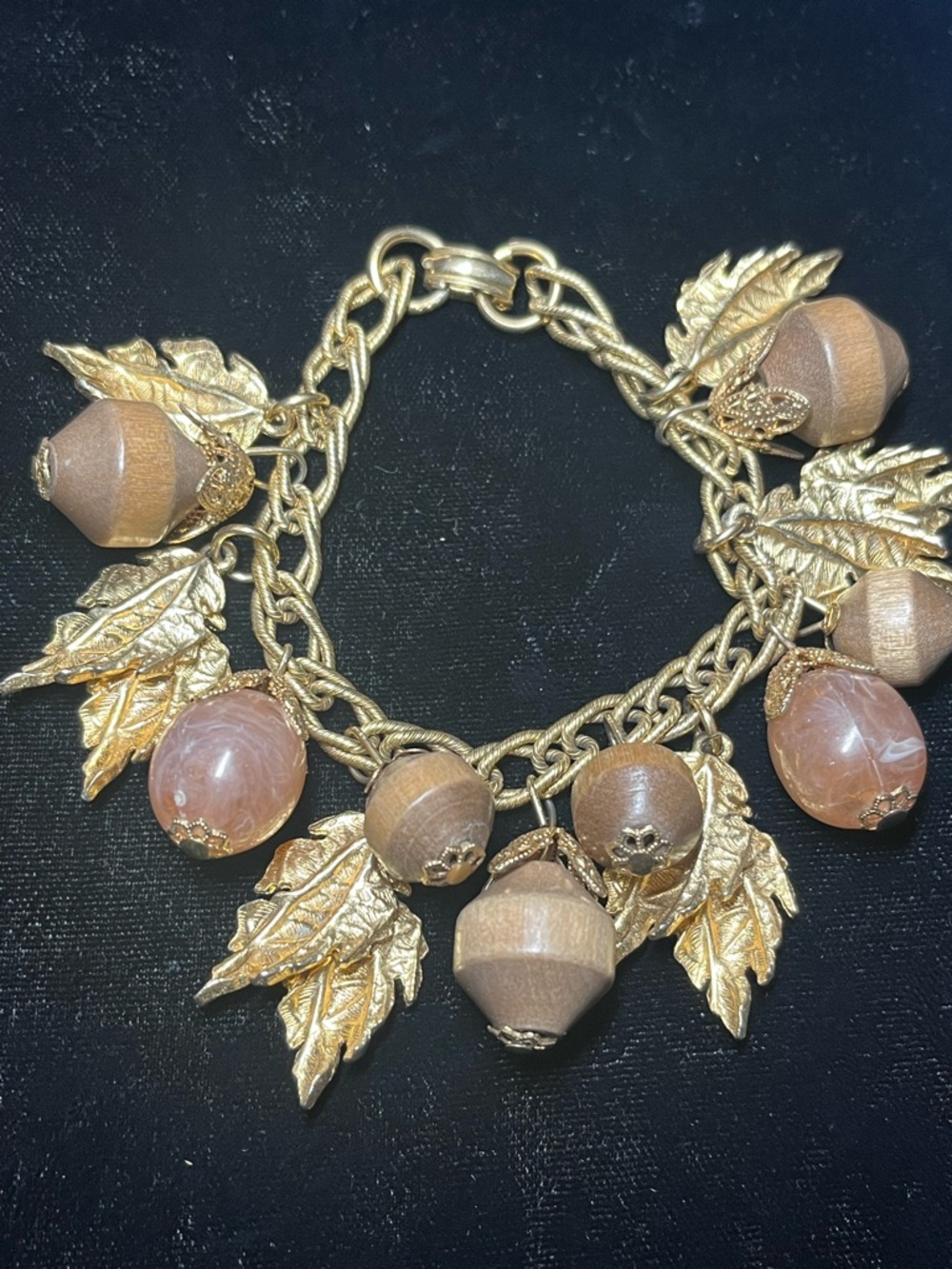 Sold! 
Vintage 1960s "Harvest Moon" Acorn & Leaf Charm Bracelet